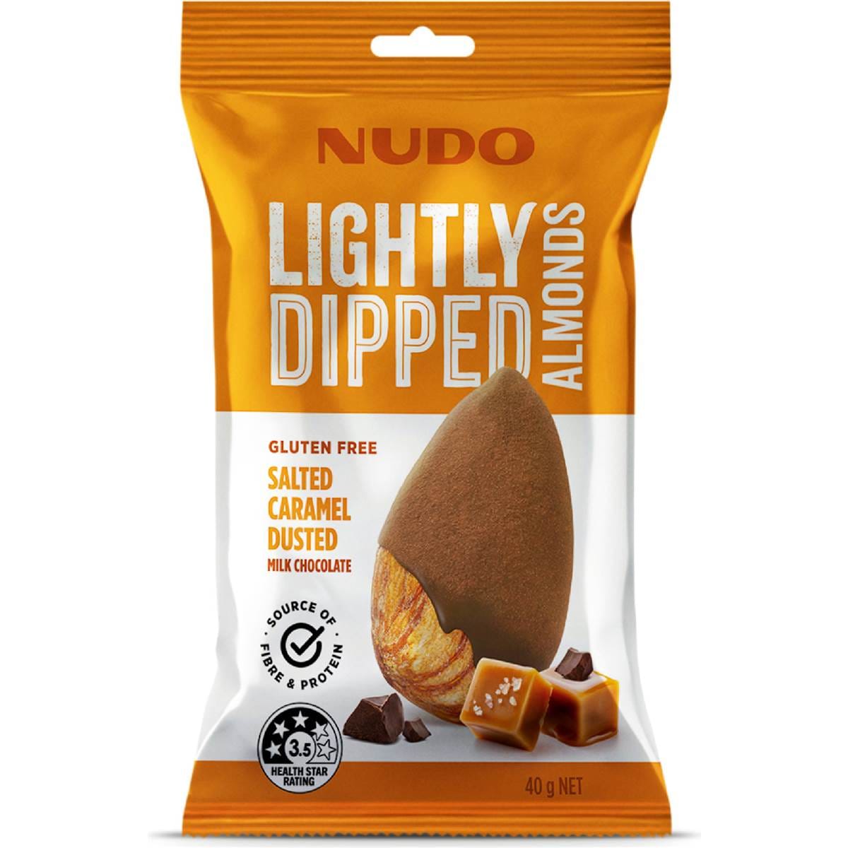 Nudo Lightly Dipped Almonds Salted Caramel Dusted Milk Chocolate 40g