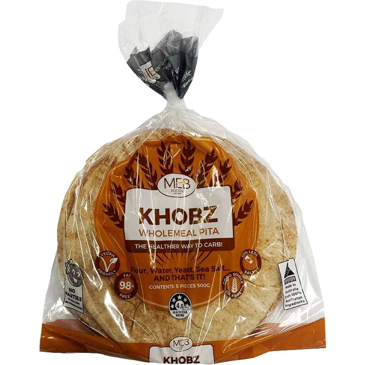 MEB Foods Khobz Wholemeal Pita 5 pack