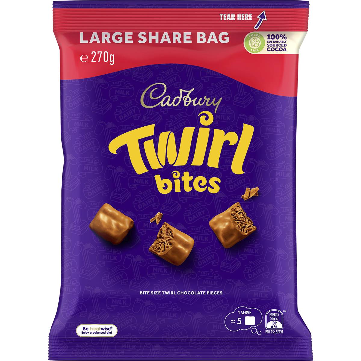 Cadbury Twirl Milk Chocolate Bites Large Snack & Share Bag