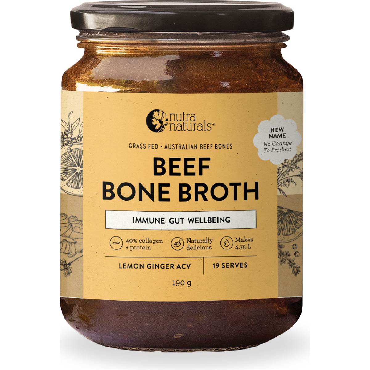 Nutra Naturals Beef Bone Broth Lemon Ginger ACV 190g