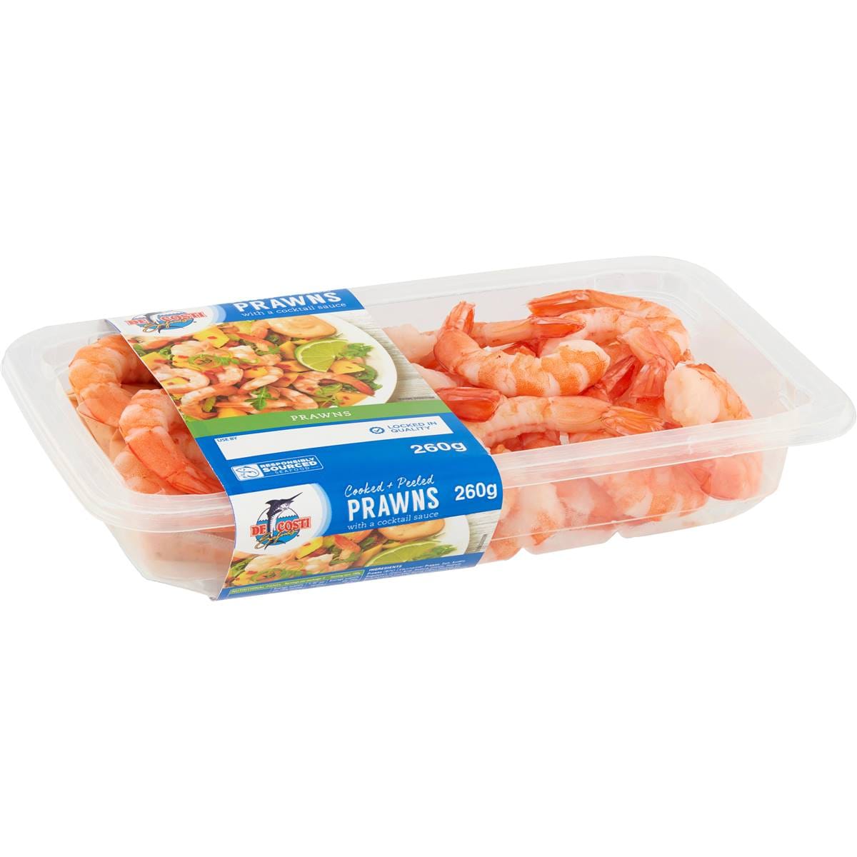 Calories in De Costi Cooked Prawns Peeled With Cocktail Sauce calcount