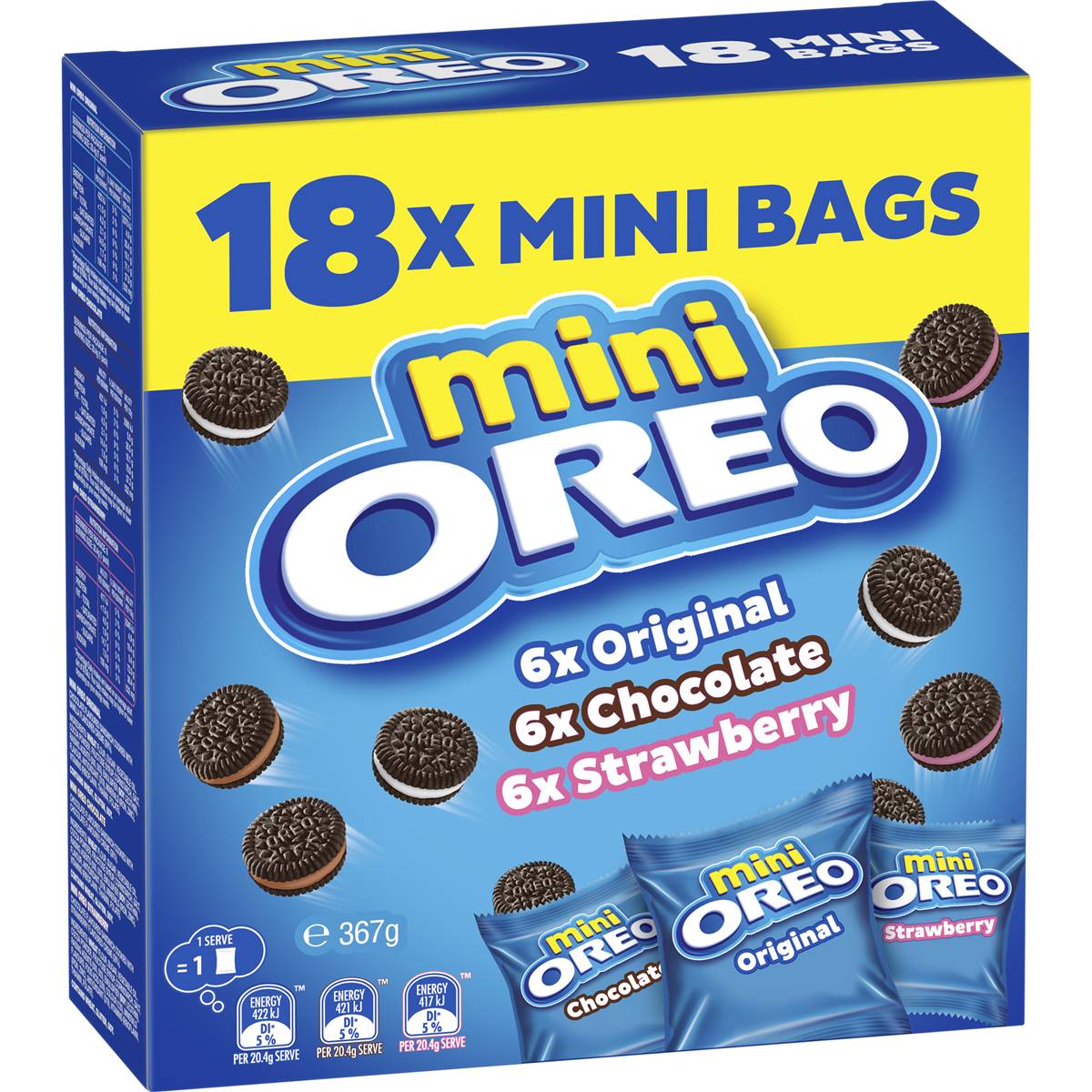 Oreo Mini Cookies Original Choc & Strawberry Bags 18 pack