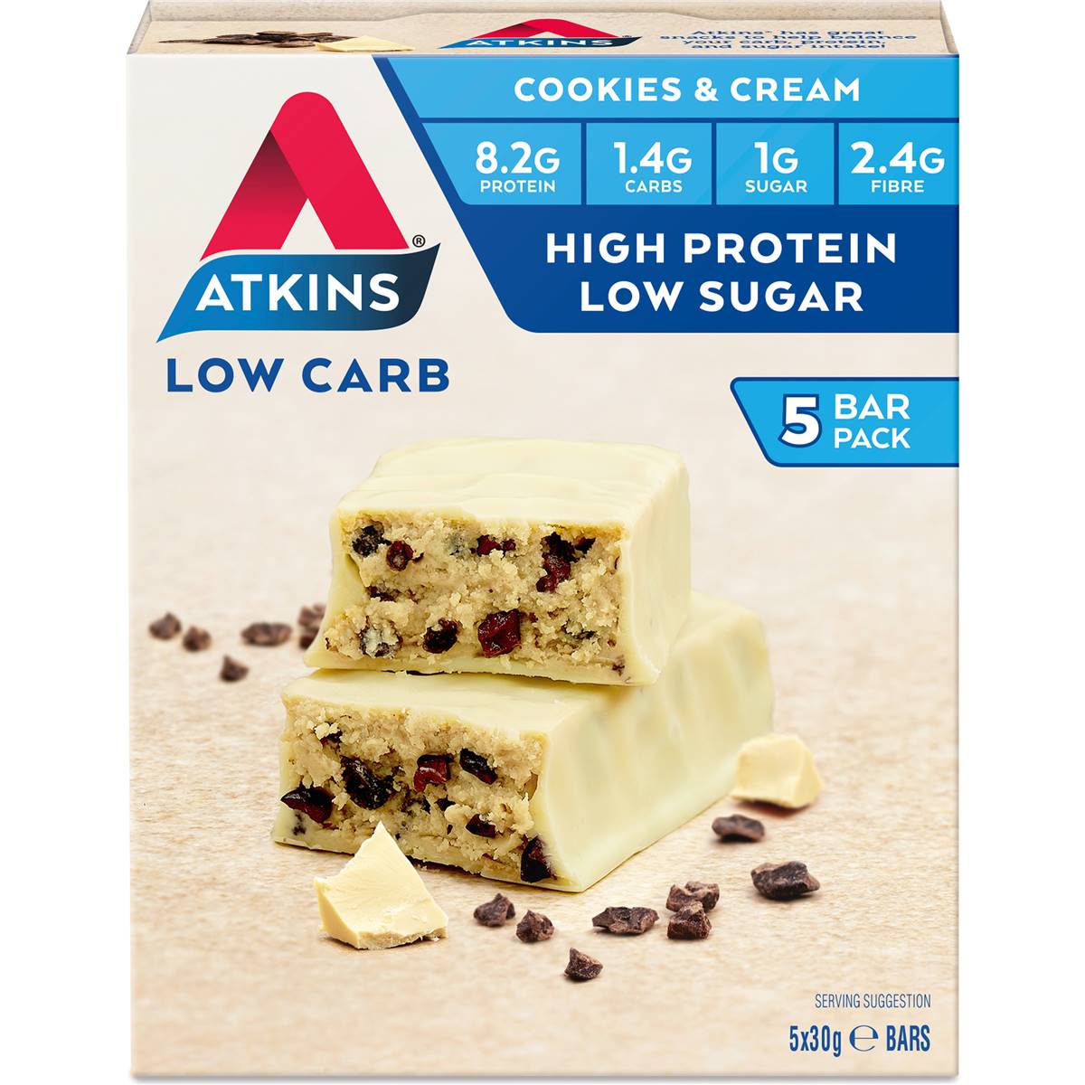 Calories in Atkins Low Carb High Protein Cookies & Cream Bars calcount