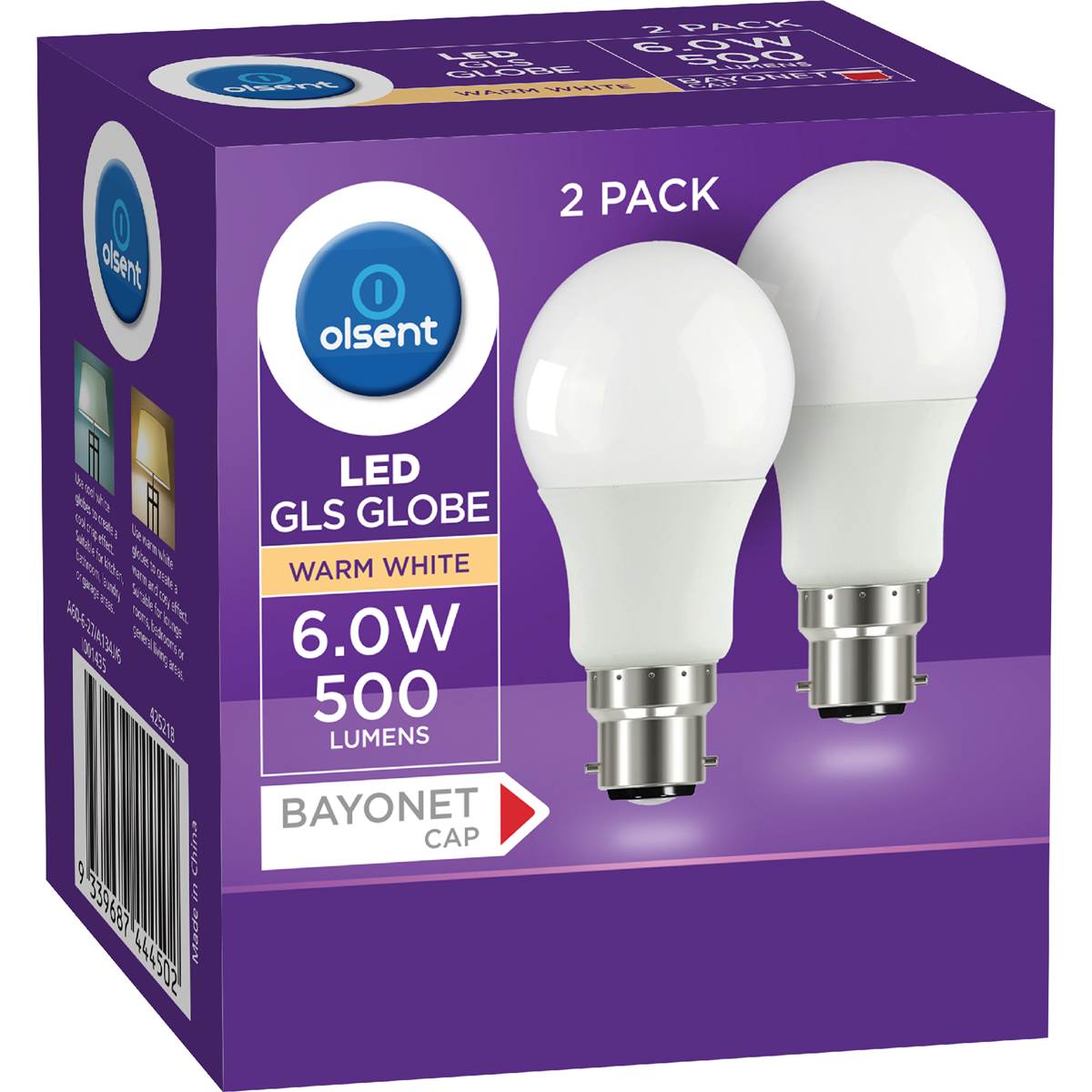 Olsent LED Gls Globe Bc 6.0W 500Lm Warm White
