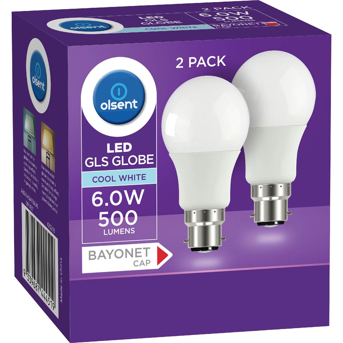 Olsent LED Gls Globe Bc 6.0W 500Lm Cool White