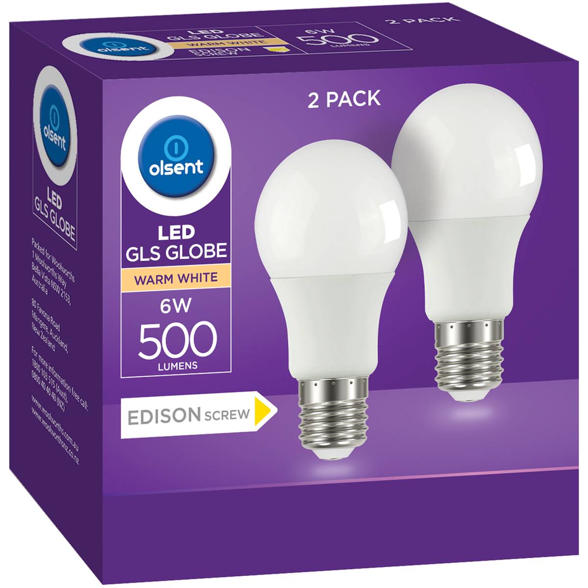 Olsent Light Globe Led Gls Es 52 470lum 2pk Woolworths