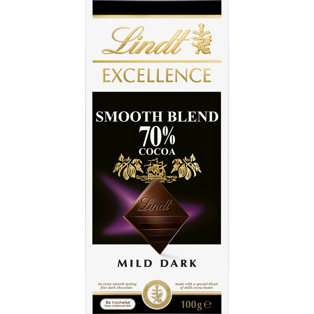 Calories in Lindt Excellence Dark Chocolate 70% Smooth Blend Cocoa Block