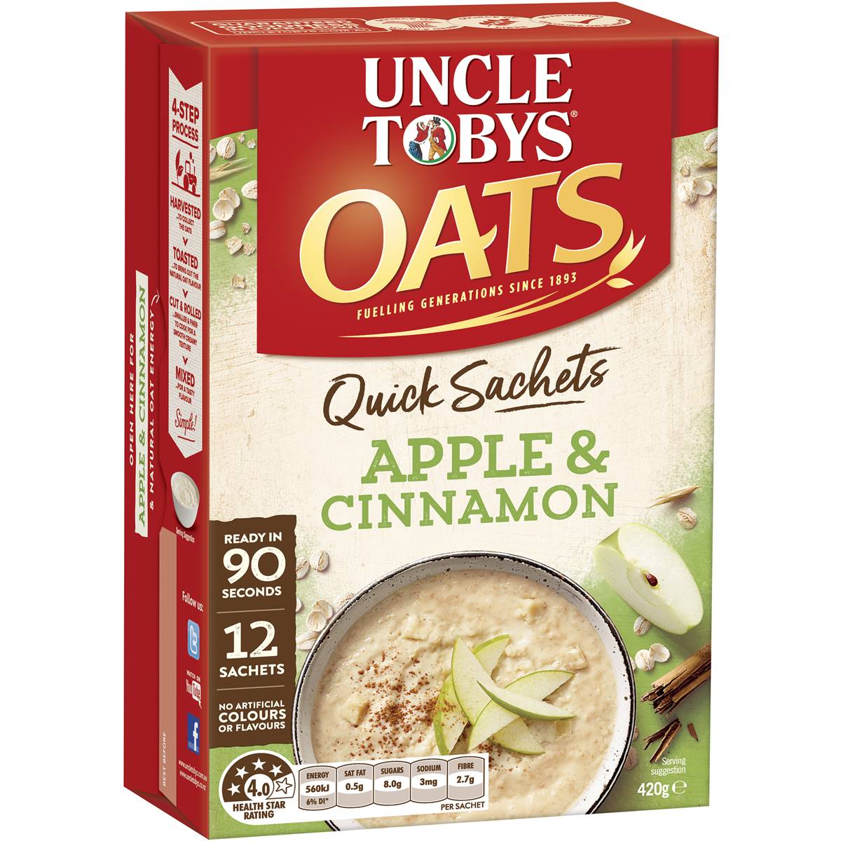 Uncle Tobys Oats Quick Sachets Apple & Cinnamon Porridge