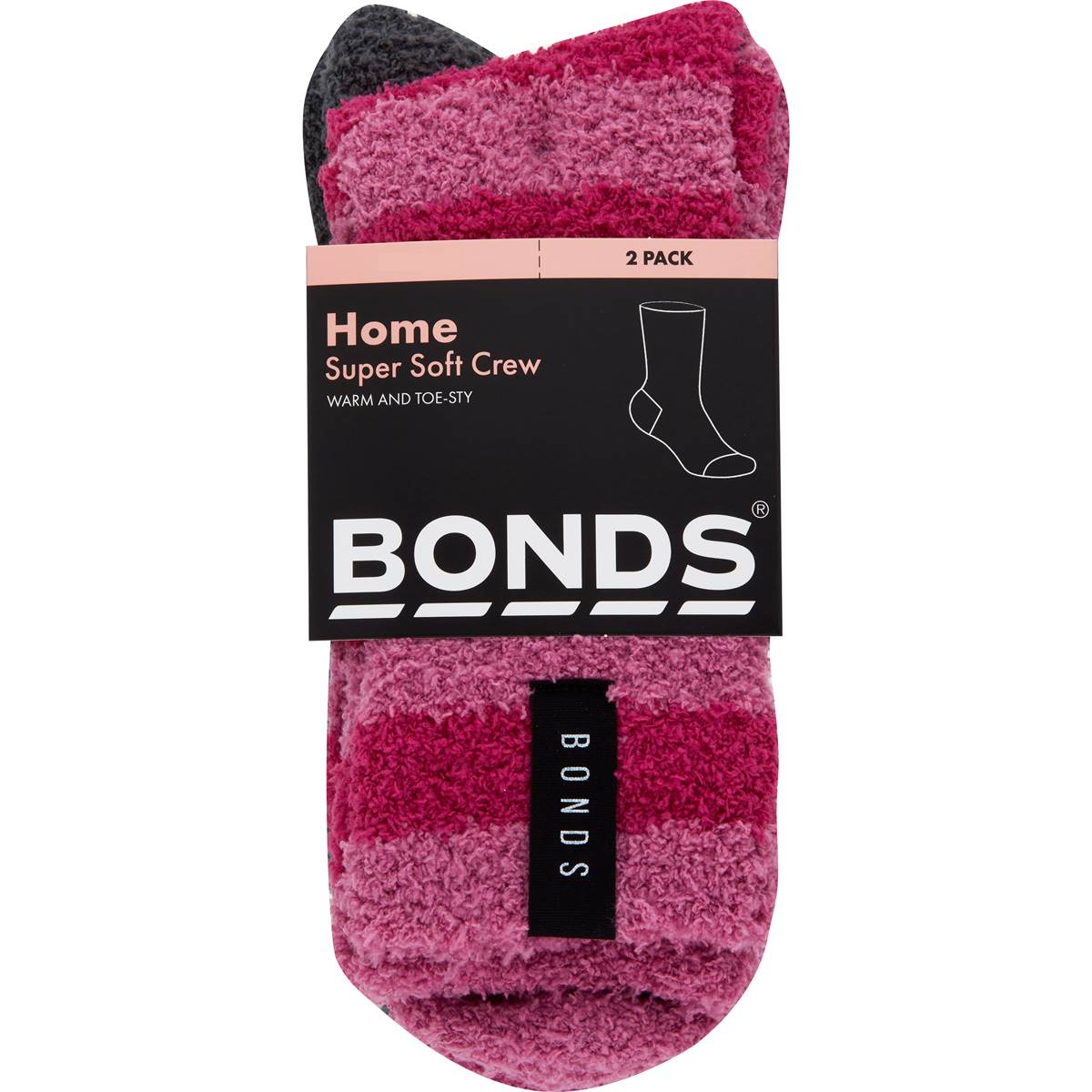 Bonds Ladies Super Soft Crew Socks Pink Size 3+ 2 pack