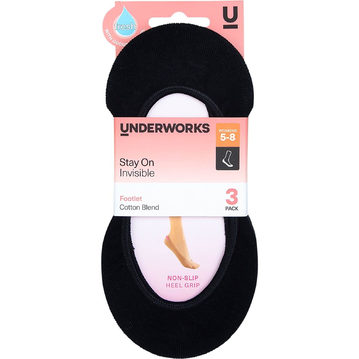 Underworks Ladies Invisible Footlets Black 5 - 8