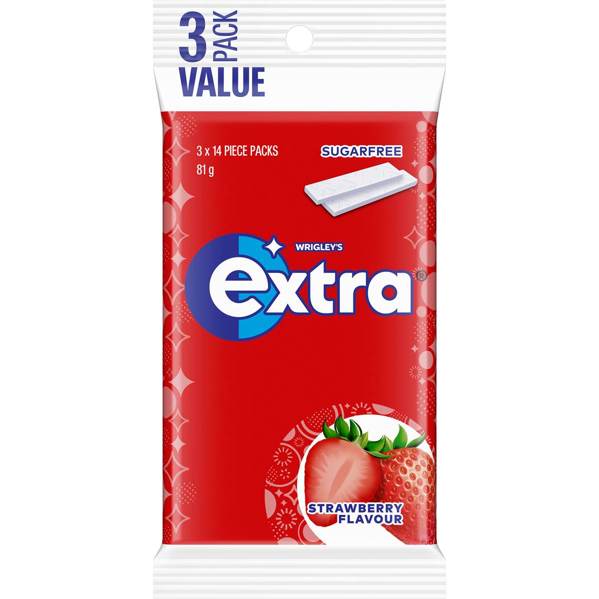 Calories in Extra Strawberry Sugar Free Chewing Gum Multipack 42pc