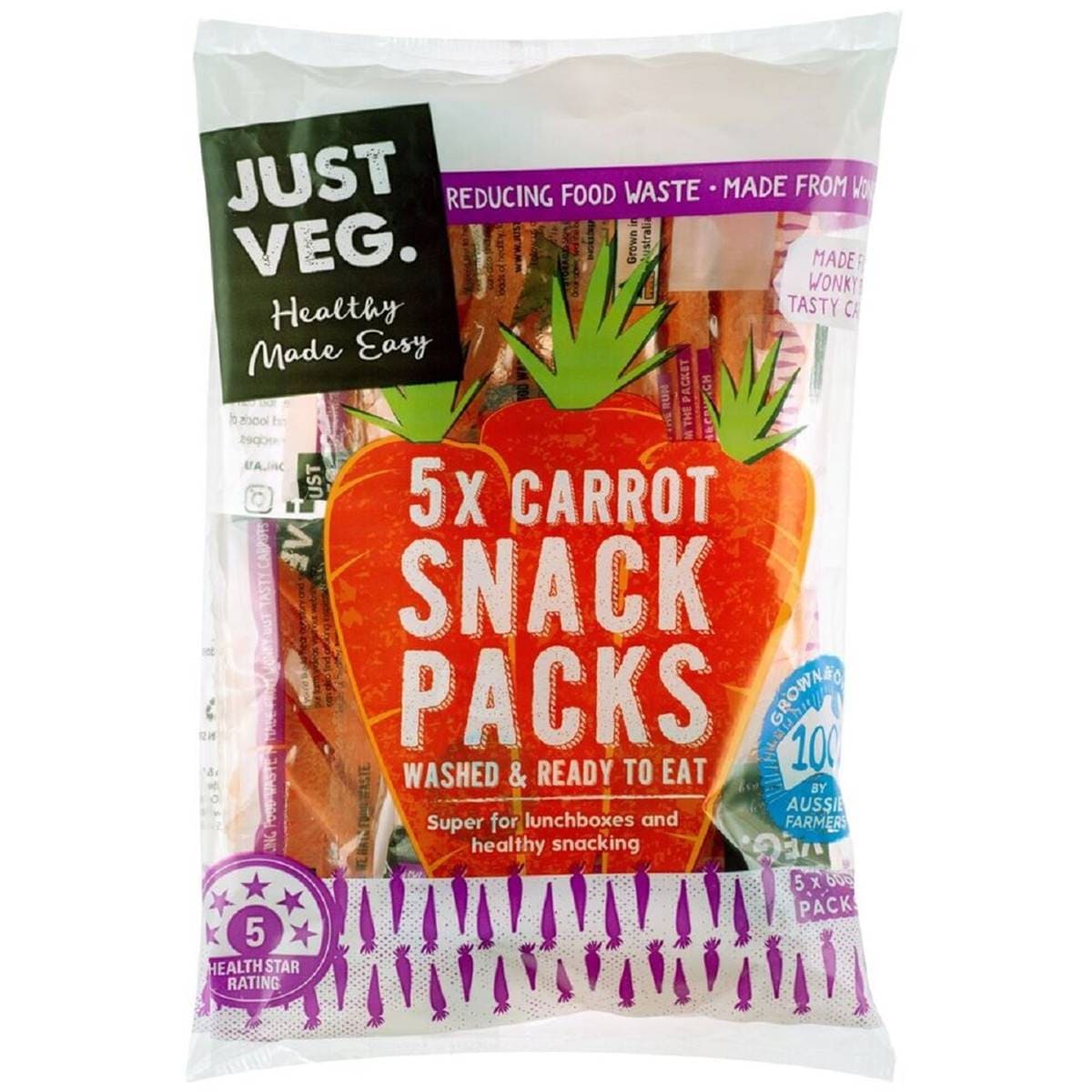 Calories in Just Veg. Carrot Sticks Multi Pack Calorie Counter Australia