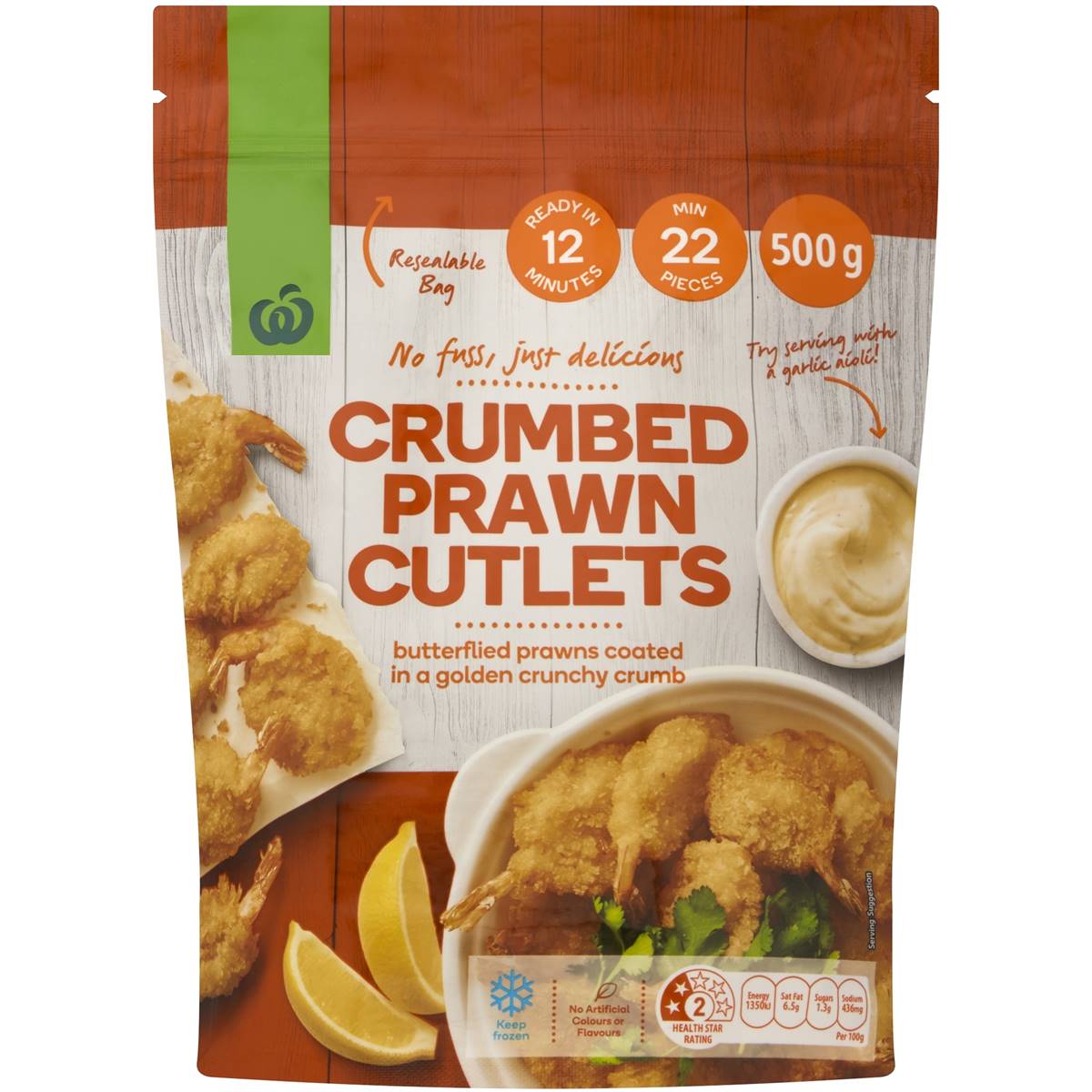 Calories in Woolworths Crumbed Prawn Cutlets