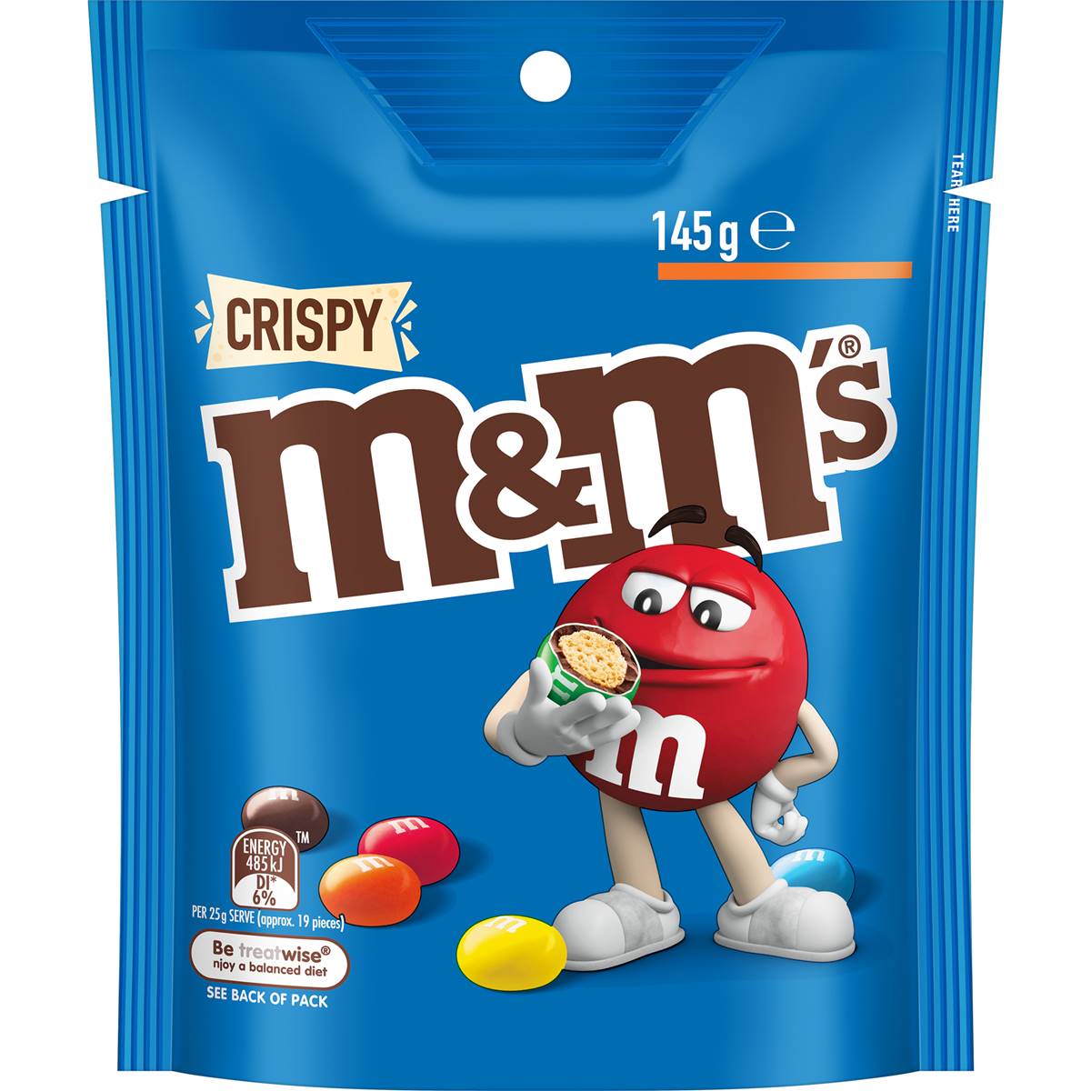 485 calories in M&m's Crispy Chocolate Large Bag (100g) calcount