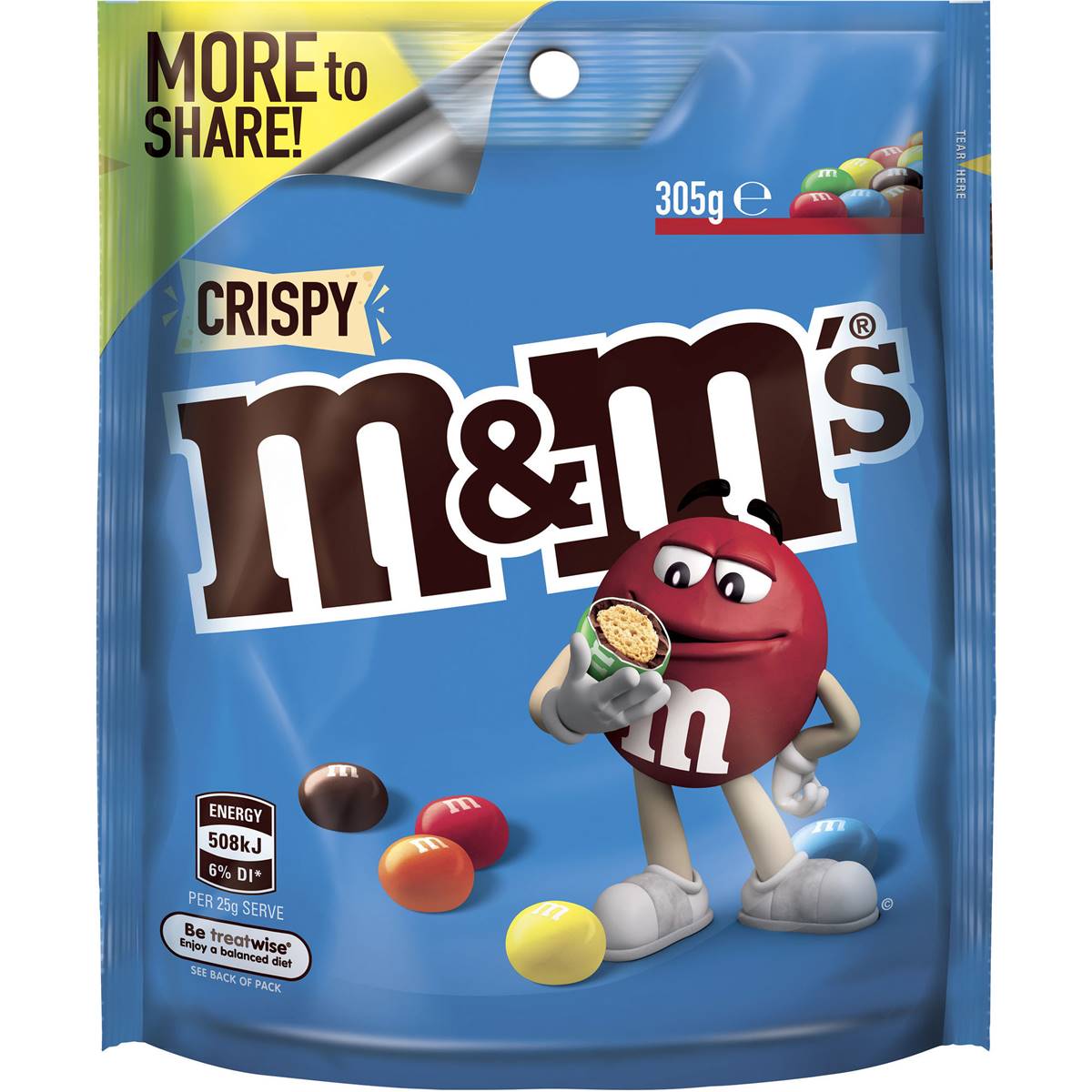 485 calories in M&m's Crispy Chocolate Large Bag (100g) calcount