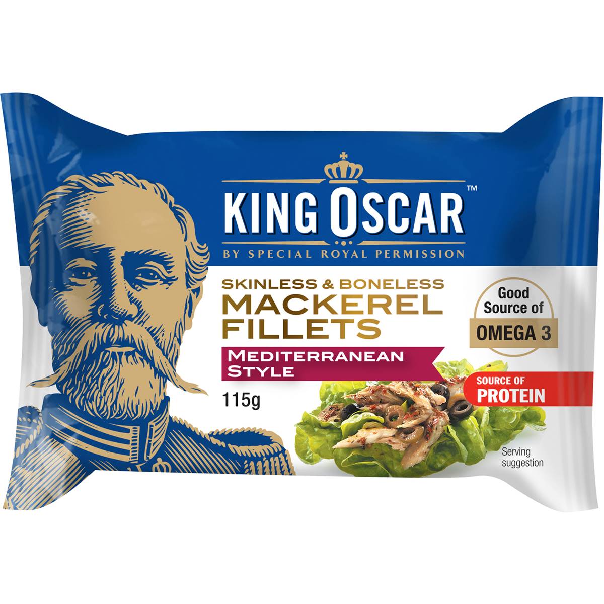Calories in King Oscar Mackerel Fillets Mediterranean Style, drained