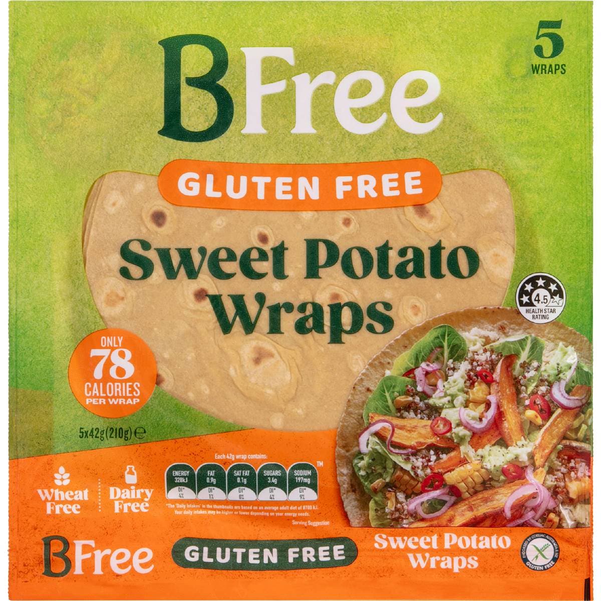 Calories in Bfree 5 Wraps Sweet Potato calcount