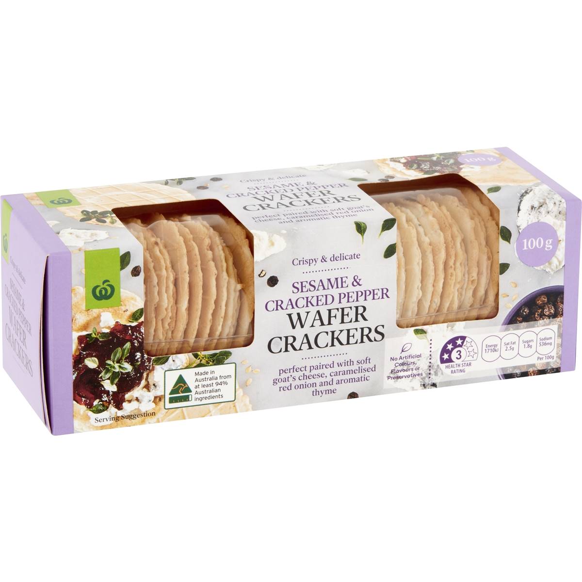 Calories in Woolworths Sesame & Cracked Pepper Wafer Crackers