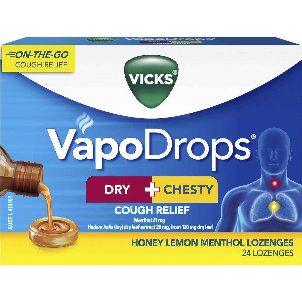 Vicks Dry + Chesty Honey Lemon Menthol Lozenges