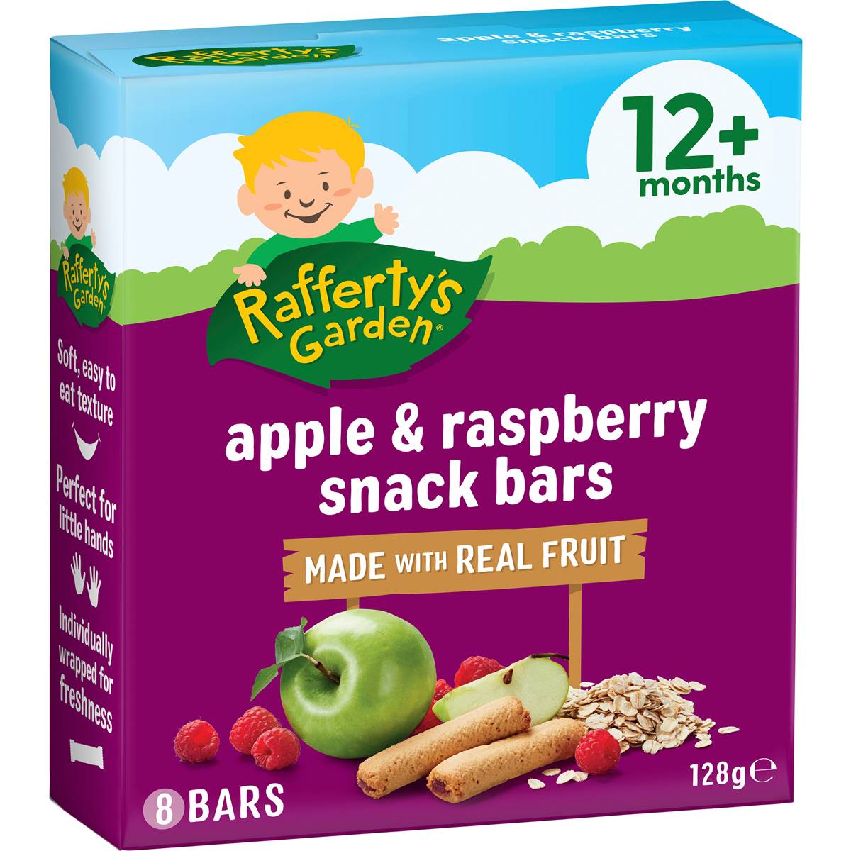 Calories in Rafferty's Garden Baby Snacks Apple & Raspberry Bars With Fruit 12+ Months