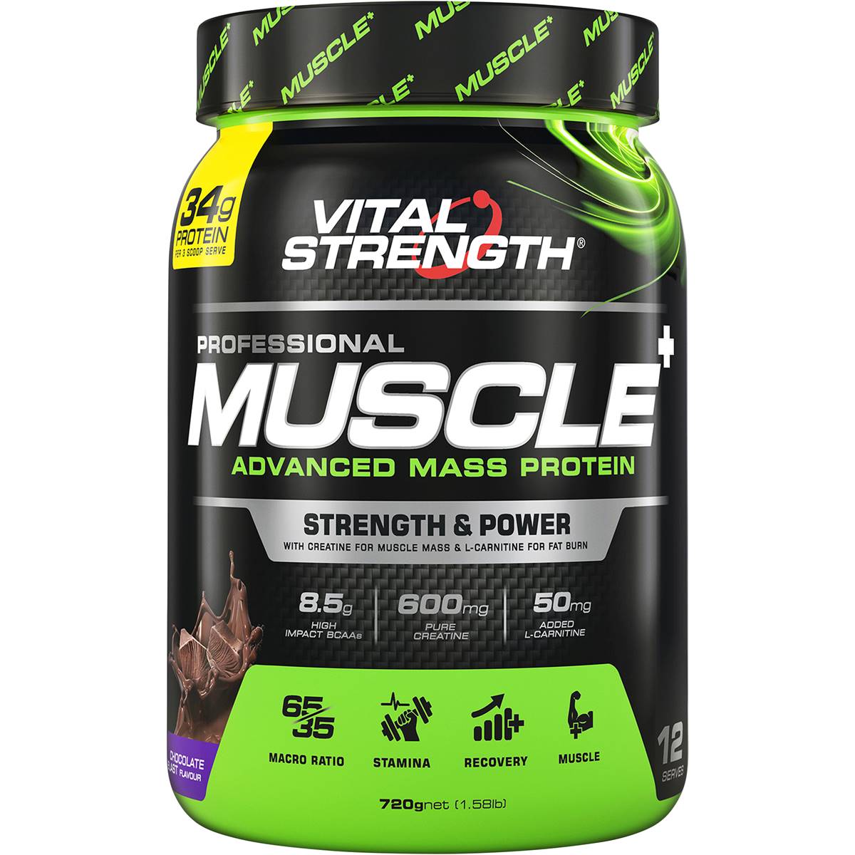 Calories in Vital Strength Pro Muscle Advanced Mass Chocolate Protein