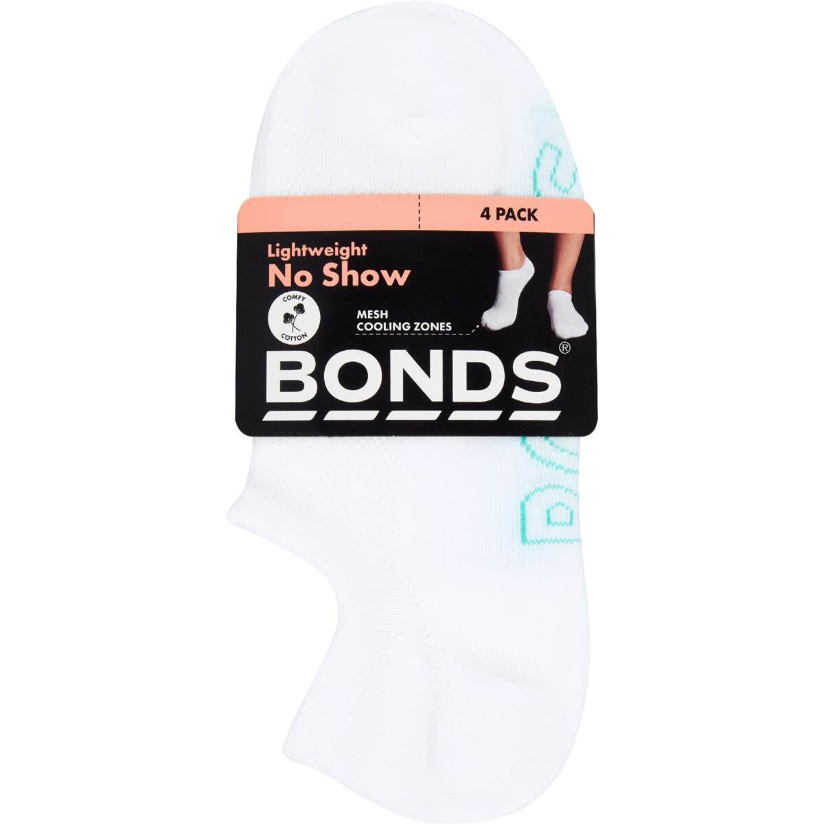 Bonds Ladies Lightweight No Show Socks Size 2-8 Assorted 4 pack