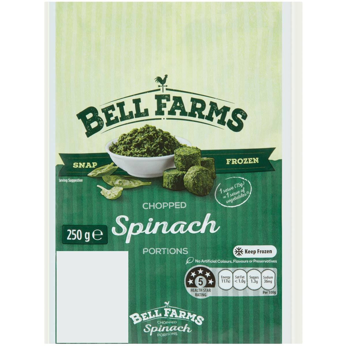 Calories in Bell Farms Chopped Spinach