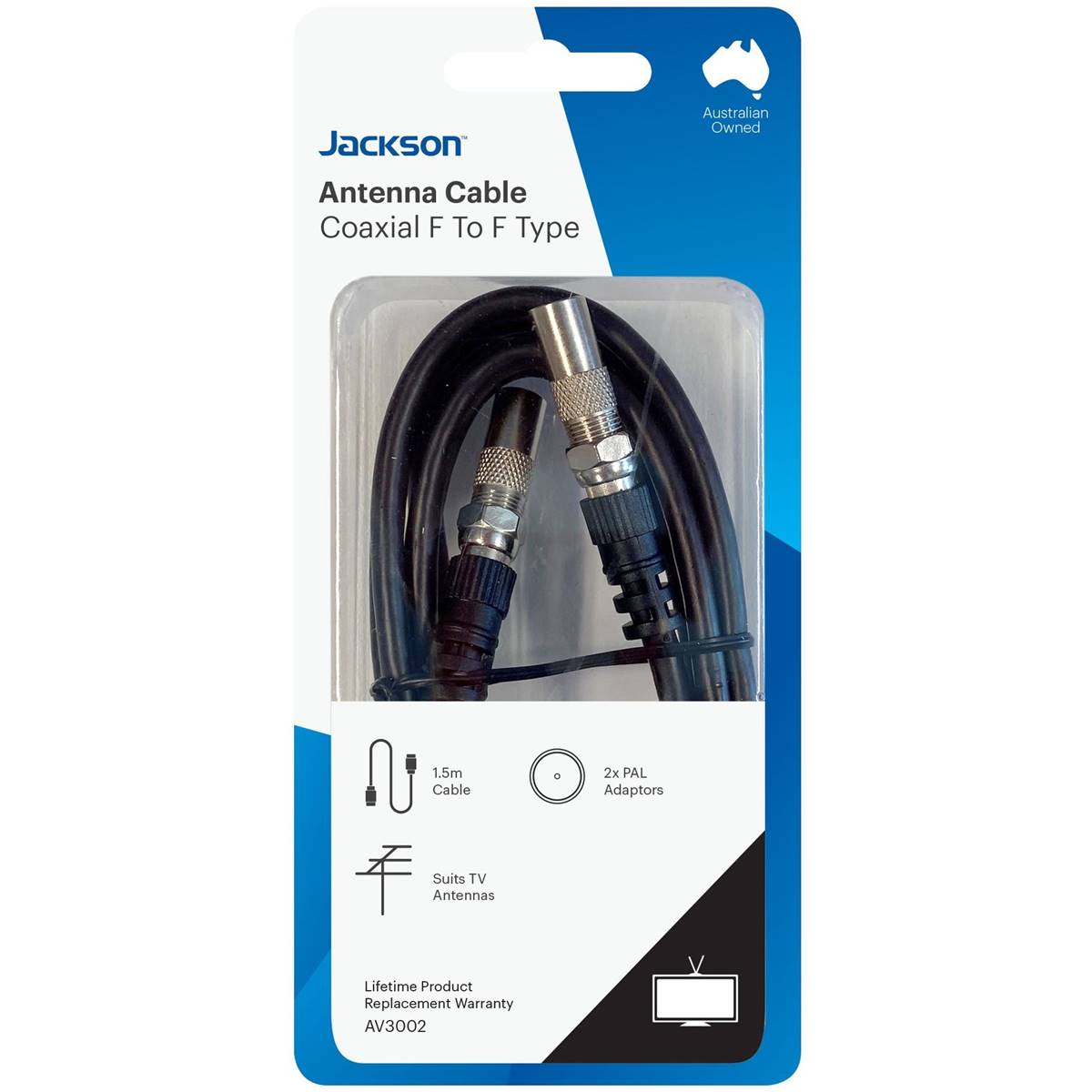 Jackson 1.5 Metre F-To-F TV Antenna Foxtel Cable With Pal Adaptors