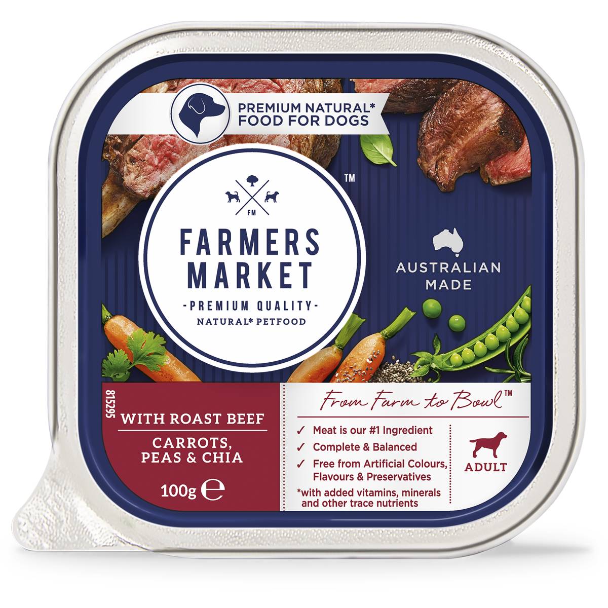 Farmers Market Adult Dog Food Beef Carrot Pea & Chia 100g Woolworths