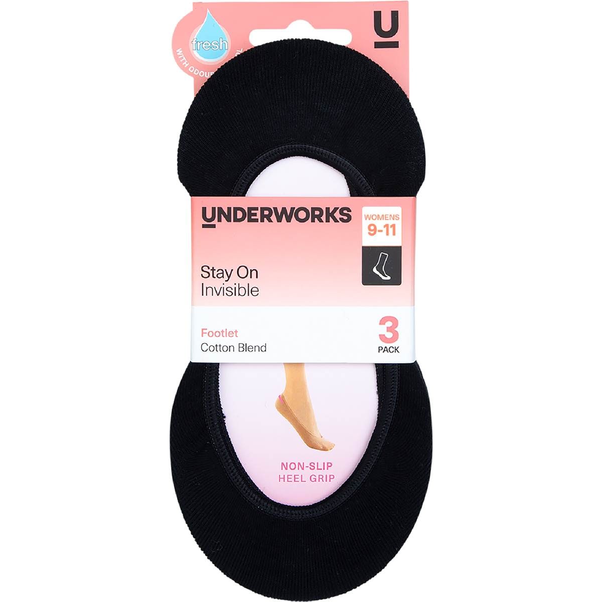Underworks Ladies Invisible Footlets Black 9-11