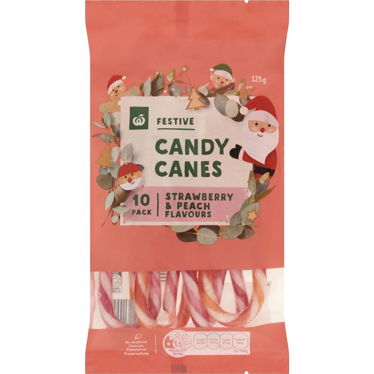 397 calories in Woolworths Mini Candy Cane Assorted Strawberry & Peach Flavours (100g) calcount