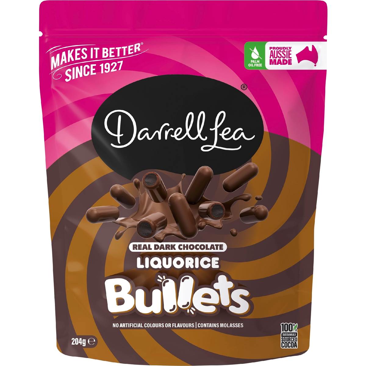 Darrell Lea Dark Chocolate Liquorice Bullets 204g