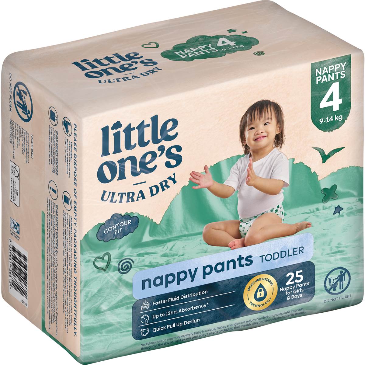 Little One's Ultra Dry Nappy Pants Toddler 9-14kg Boys & Girls 25 pack