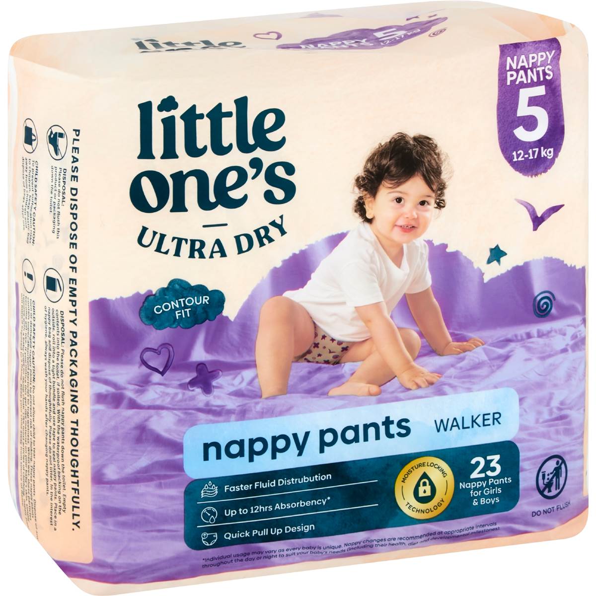 Little One's Ultra Dry Nappy Pants Walker 12-17kg Boys & Girls 23 pack