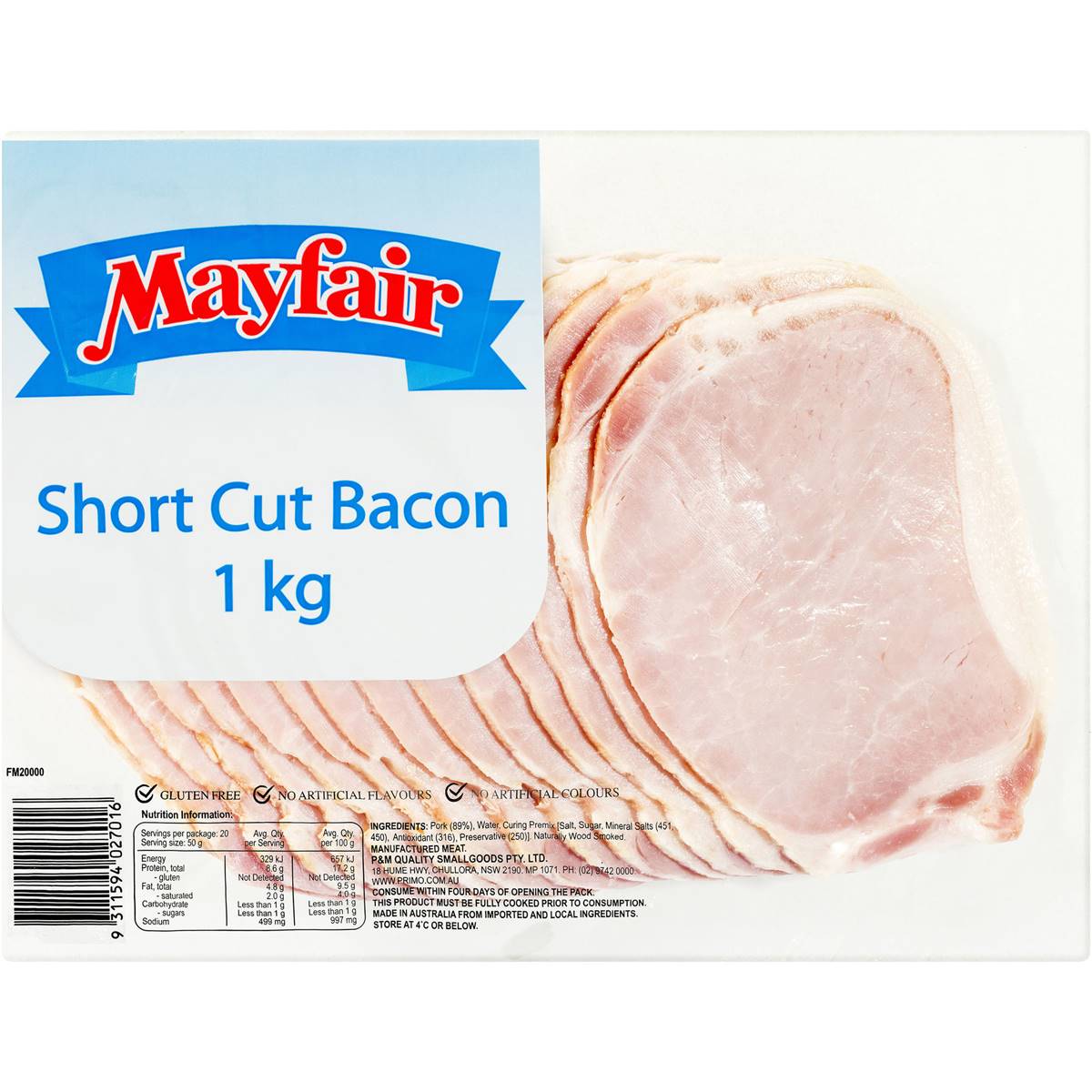 Calories in Mayfair Shortcut Bacon calcount