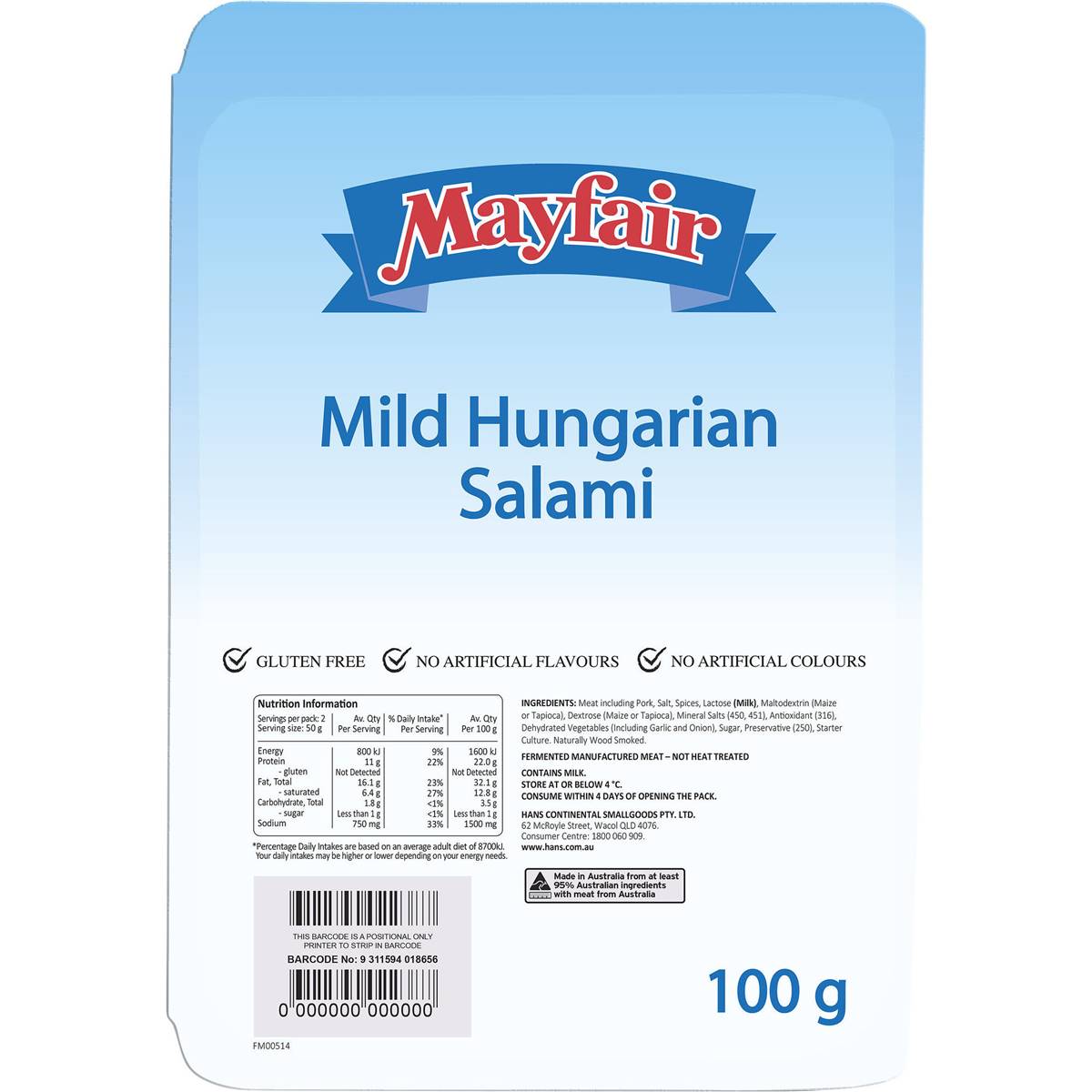 Calories in Mayfair Hungarian Salami Mild calcount
