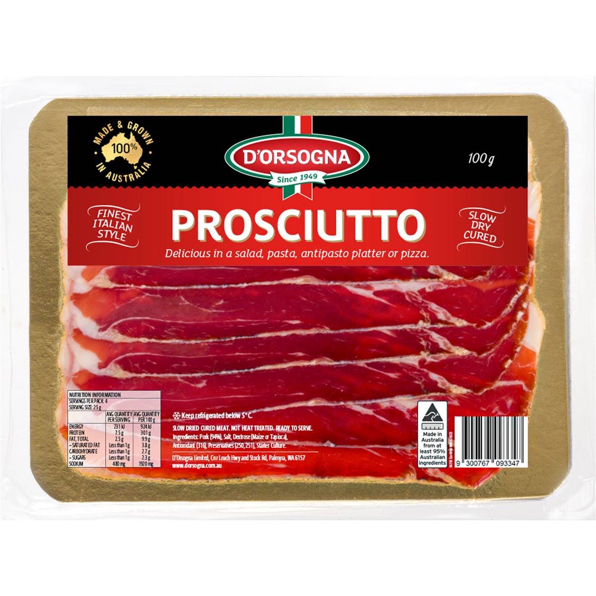 Calories in D'orsogna Prosciutto calcount