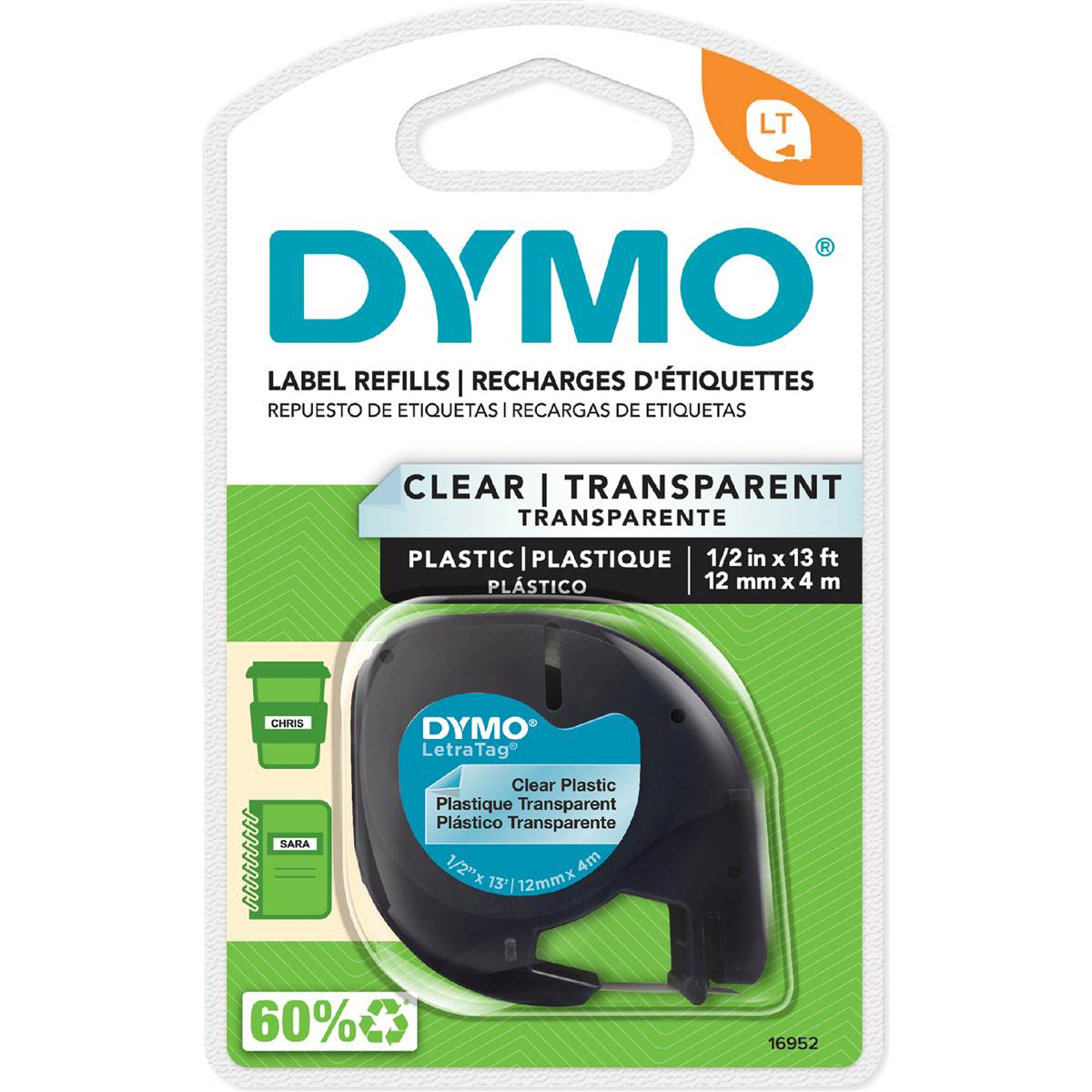 Dymo Letratag Plastic Tape 12mm x 4m each