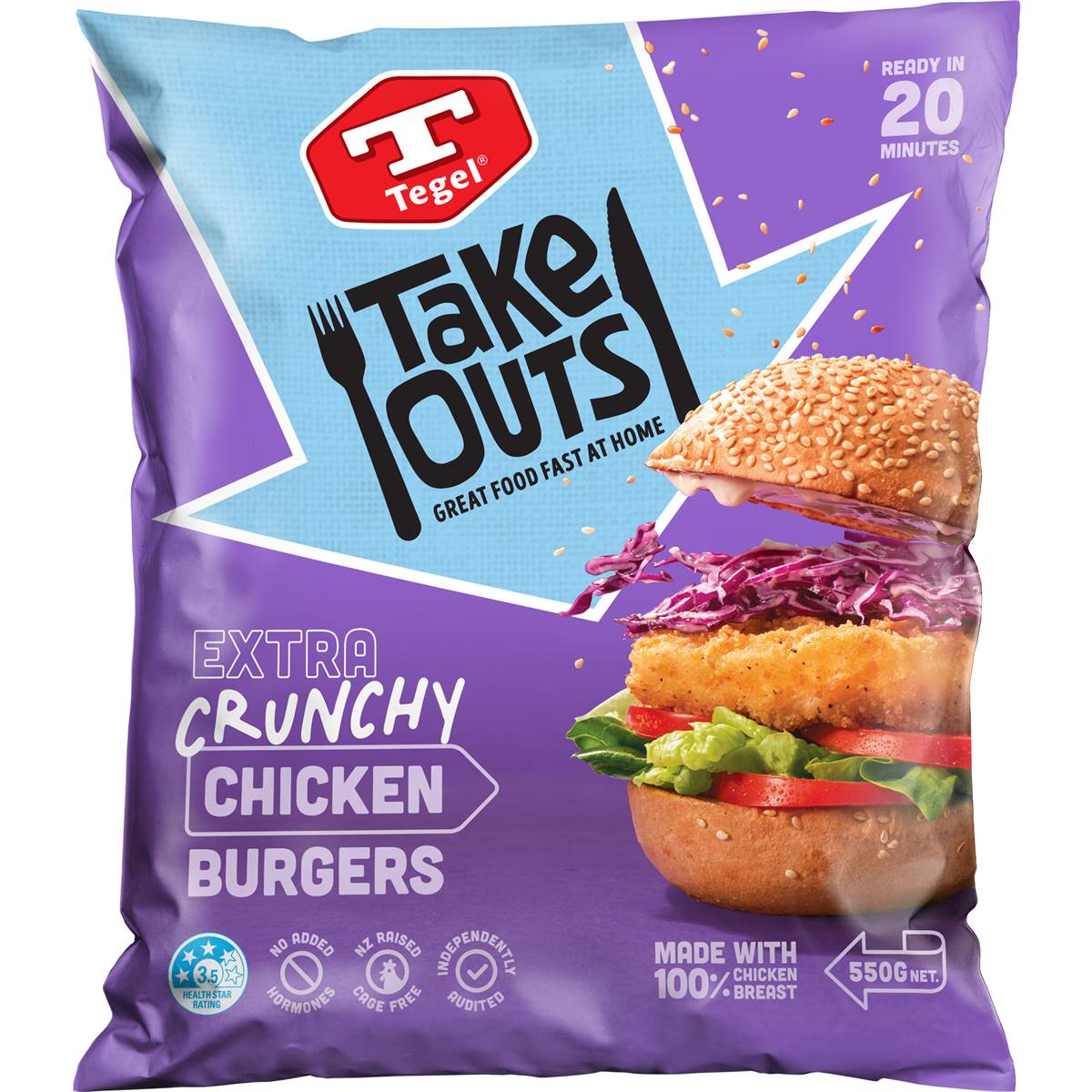 Tegel Take Outs Extra Crunchy Chicken Burgers 550g
