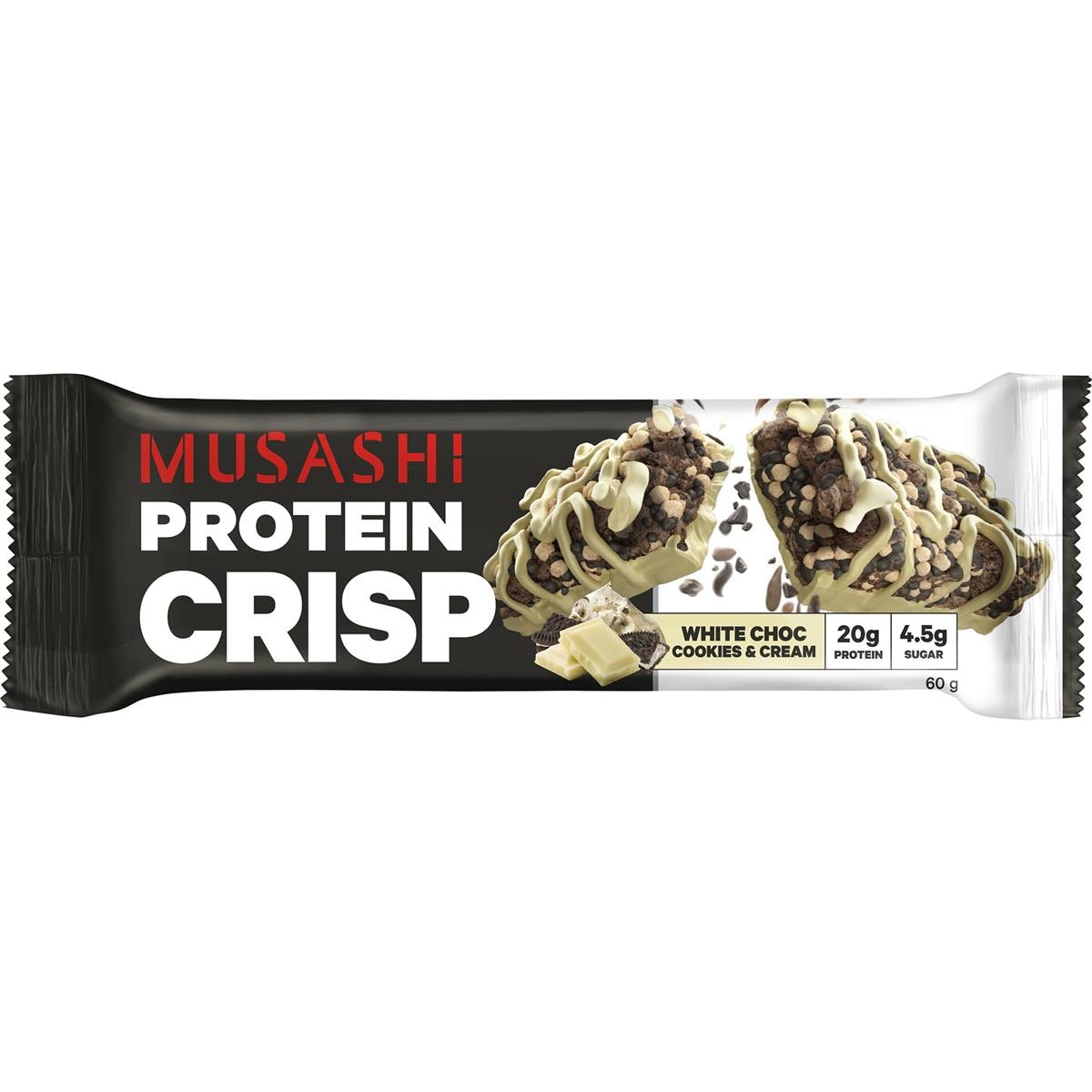 Musashi Protein Crisp Bar White Choc Cookies & Cream 60g – Woolworths
