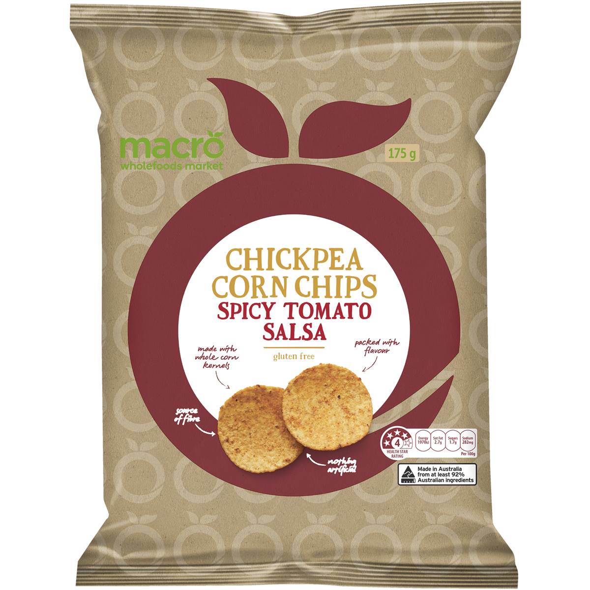 471 calories in Macro Chickpea Corn Chips Spicy Tomato Salsa (100g