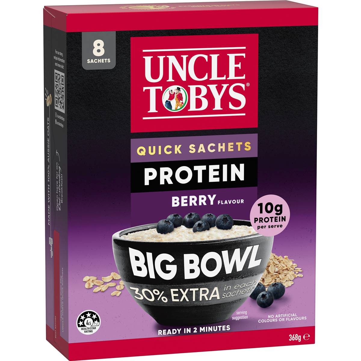 Uncle Tobys Big Bowl Quick Oats Protein Berry Porridge 368g x 8 pack