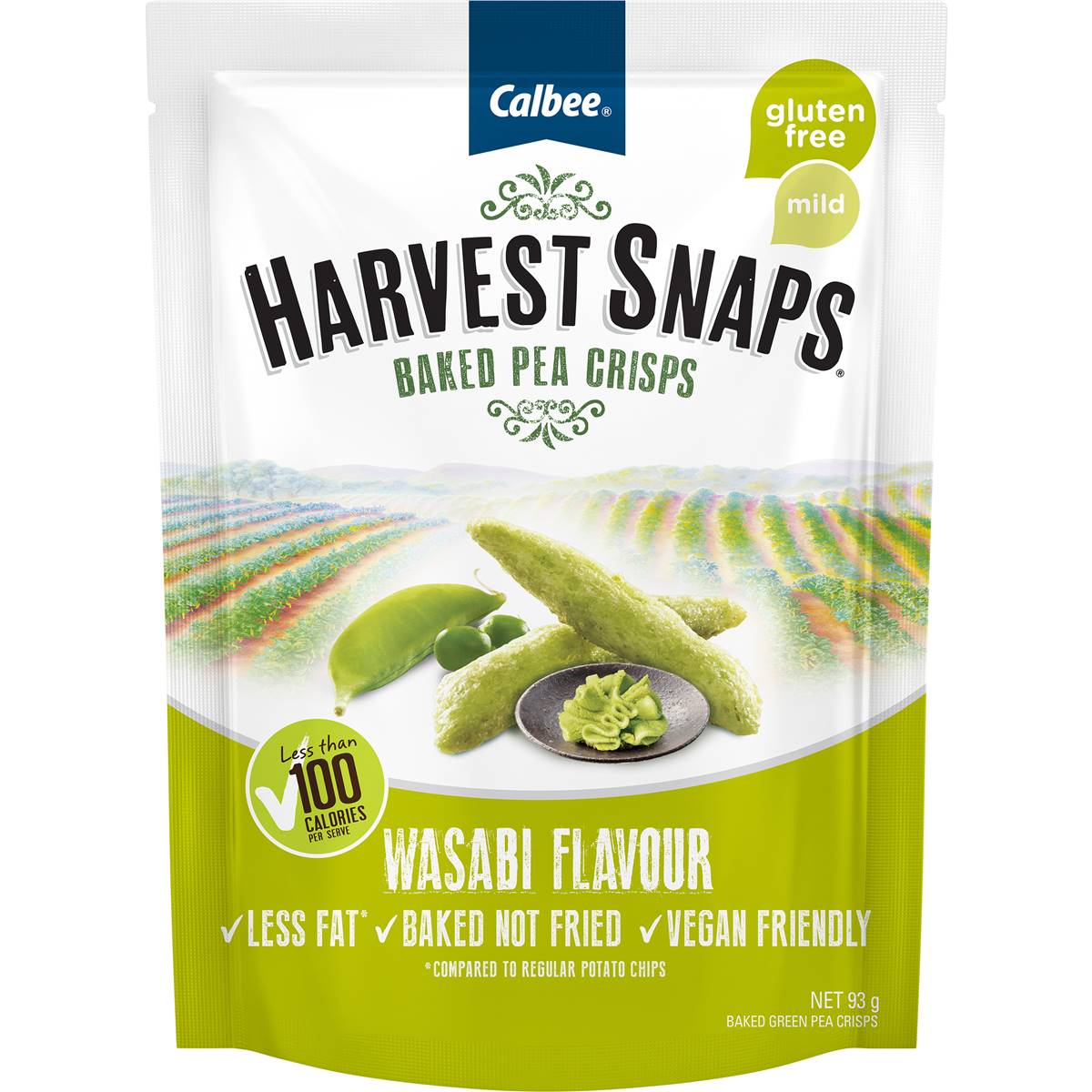 Calories in Calbee Harvest Snaps Pea Wasabi Baked Crisps