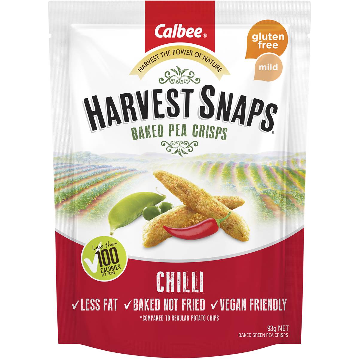 Calories in Calbee Harvest Snaps Pea Chilli Baked Crisps