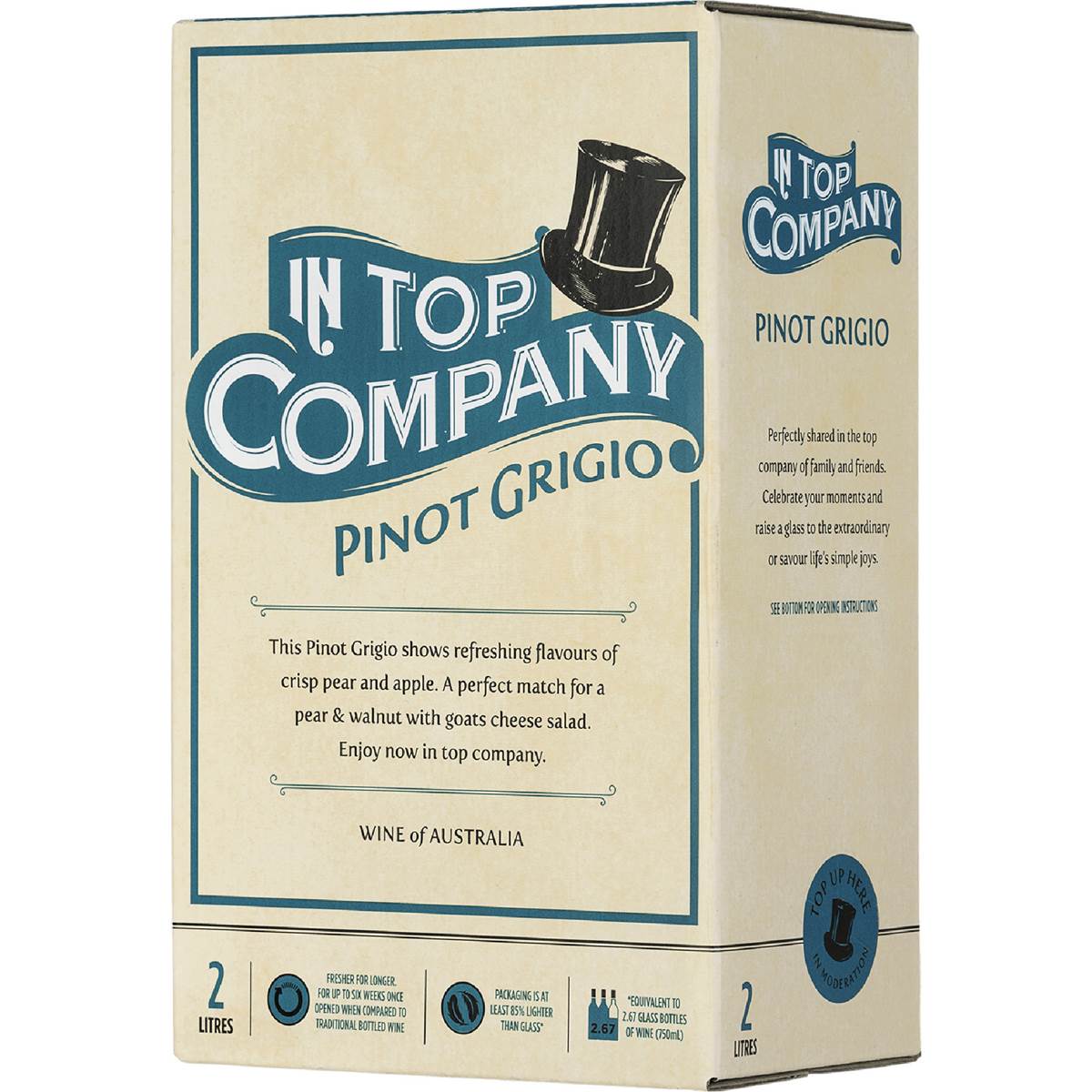 Calories in In Top Company Cask Wine Pinot Grigio calcount