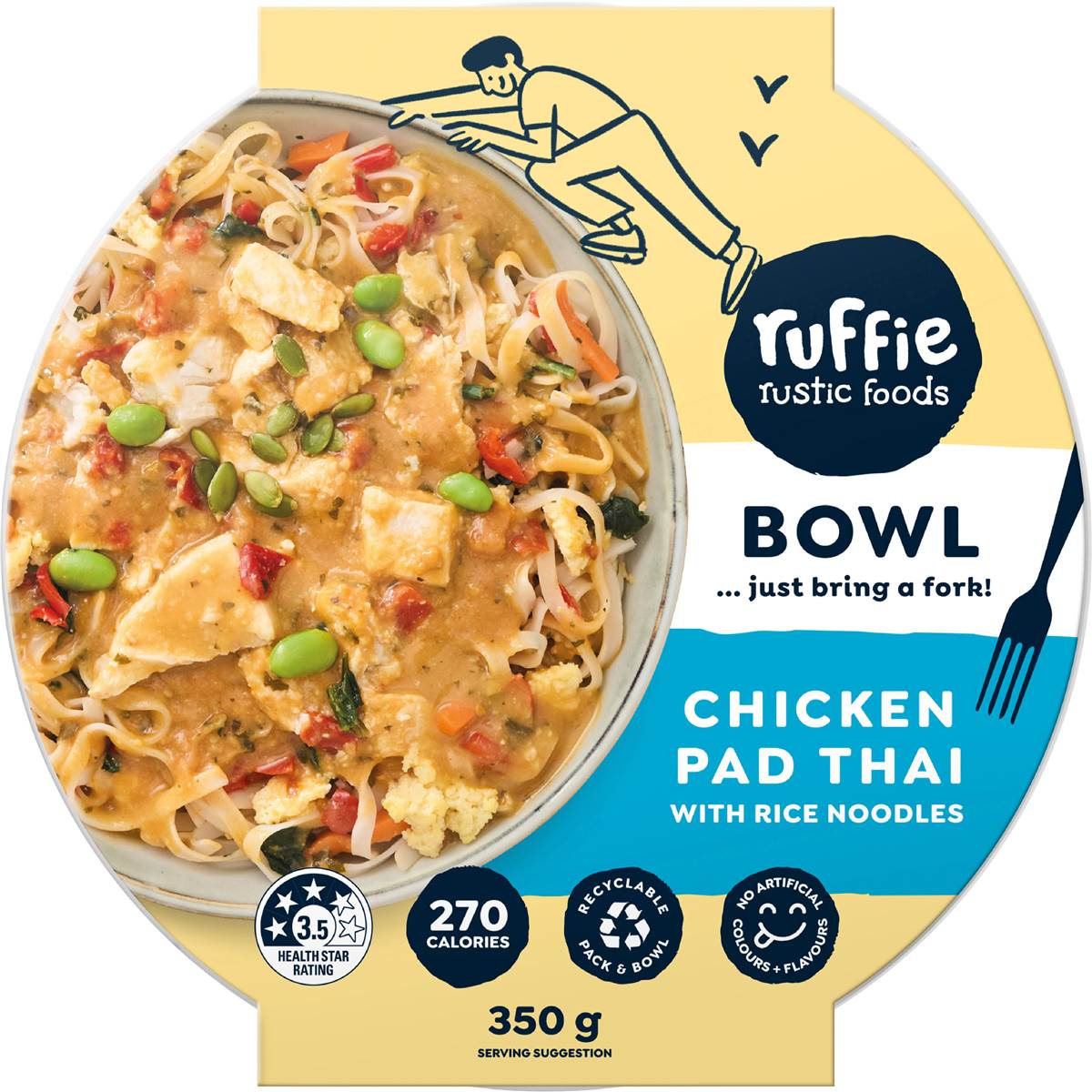Ruffie Chicken Pad Thai Bowl Rice Noodles Bowl