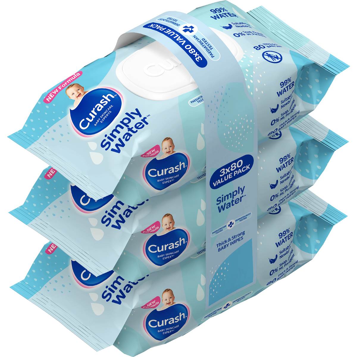 Curash Simply Water Wipes 80 x 3 pack