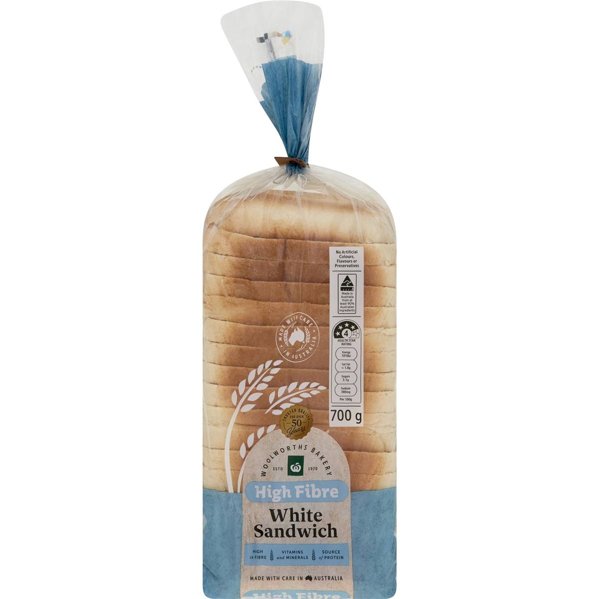 Calories in Woolworths White Soft Hi-fibre Bread