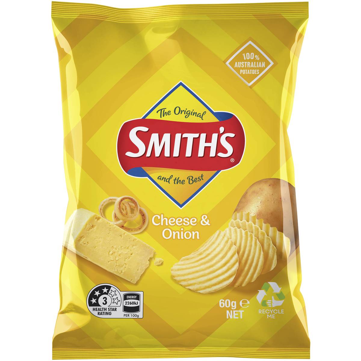 Calories in Smith's Crinkle Cut Potato Chips Cheese & Onion