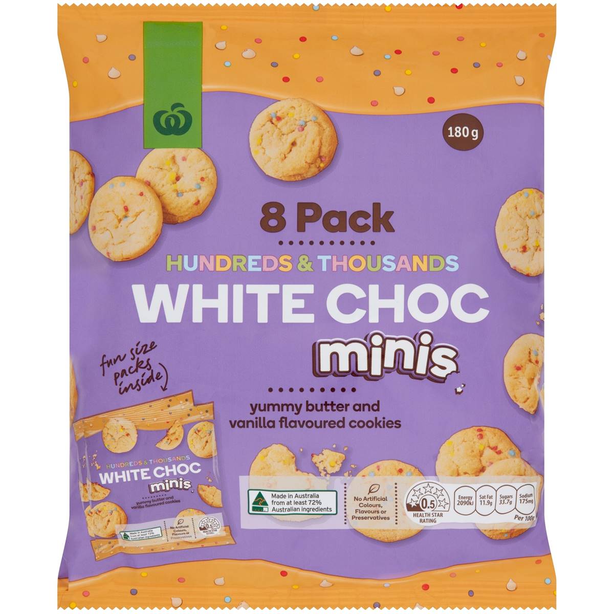 Calories in Woolworths Hundreds & Thousands White Choc Minis